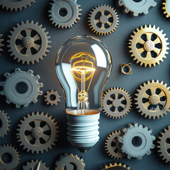 Fototapeta na wymiar Lightbulb and Gears Depicting Innovation Amid Success Risks and Challenges
