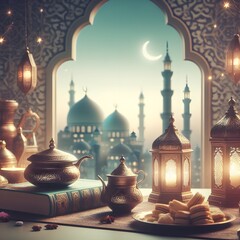 ramadan kareem festival with soft color cinematic scene - obrazy, fototapety, plakaty