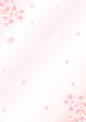 ピンクの背景に桜の花びら舞うイラスト