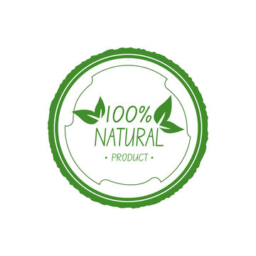 Emblem of 100% natural product. Organic food. Healthy food icon.Vector design element.