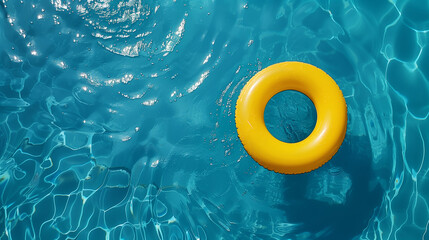 A bright yellow ring hovers gracefully in a shimmering pool of water, creating a mesmerizing and artistic scene
