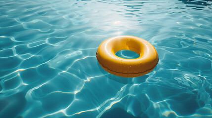 Naklejka premium An inflatable ring glides gracefully on the shimmering surface of the pool, casting mesmerizing ripples