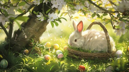 Whimsical Easter Bunny in a Sunlit Garden