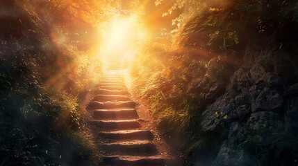 Each step symbolizes spiritual ascent and transcendence. - obrazy, fototapety, plakaty