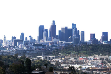 Downtown Los Angeles skyline isolated with cut out background.