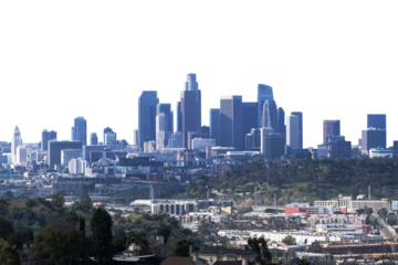 Downtown Los Angeles skyline isolated with cut out background.