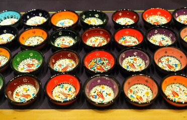 Display of beautiful hand painted Japanese bowls