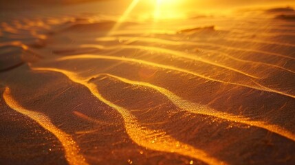 The sunlight beats down fiercely on the scorched sand causing it to shimmer and dance in the oppressive heat. - obrazy, fototapety, plakaty