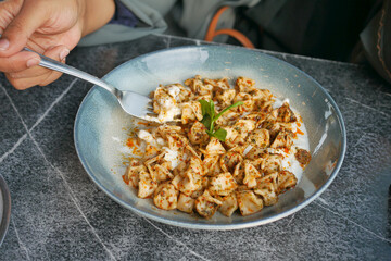 Turkish Traditional Food Ravioli Pastry named Manti
