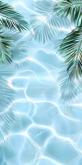 Fototapeta na wymiar Tropical Sea Surface and Palm Leaves Vector Illustration in Light Blue Tones