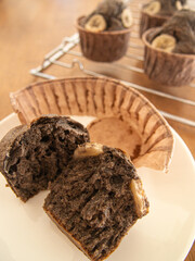 お菓子作り　チョコバナナマフィン