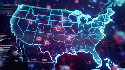 Obraz premium A detailed map of the United States is showcased with all 50 states clearly marked and labeled.