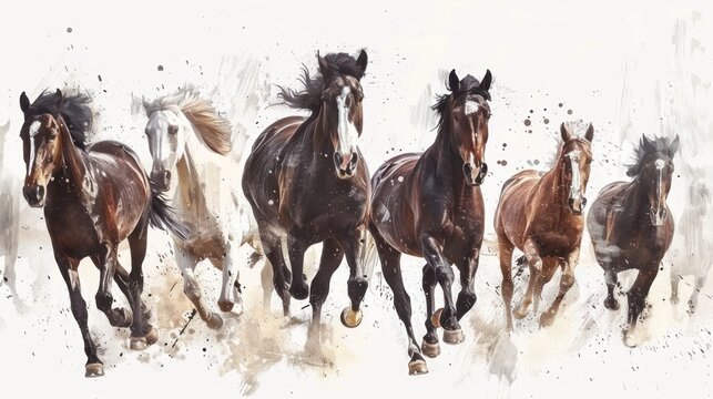 Herd of horses running dynamic strokes