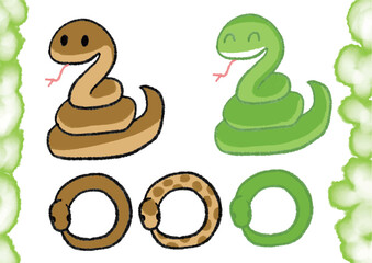 巳年の蛇手書き風年賀状イラスト