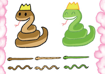 巳年の蛇手書き風年賀状イラスト