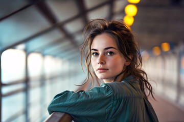 Fototapeta premium portrait of a beautiful young woman indoors near the window