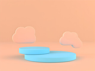 Blue Pedestal Product Display with Peach Minimalist Background
