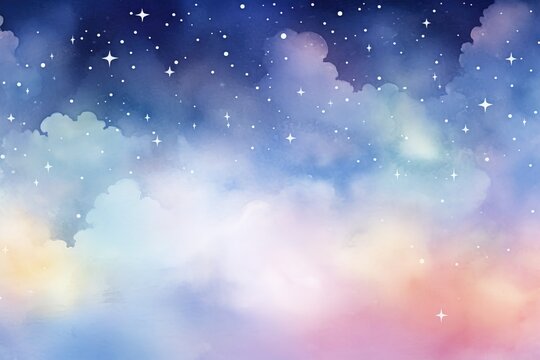 Watercolor night sky. Beautiful hand drawn background