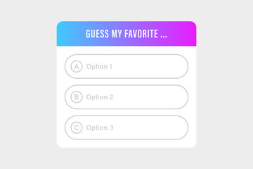 Guess my favorite sticker vector icon. social media story quiz template, ask question with 3 options