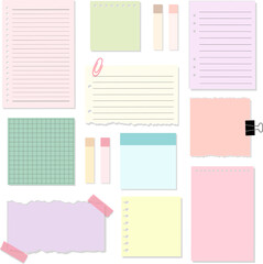 Set of Colorful Notebook Memo Paper with Masking and Paper Clip Vector Illustration
