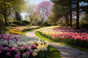 Burst of Colors: A Captivating Representation of a Blossoming Spring Garden that Embraces the...