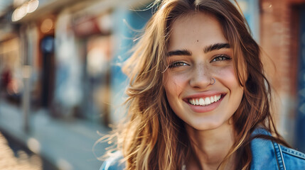 portrait of a woman, woman smiling happily - Powered by Adobe