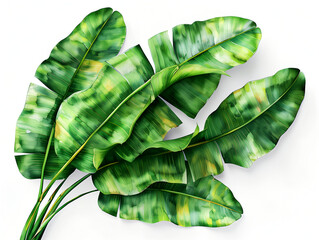 banana leaves isolated on white, watercolor style