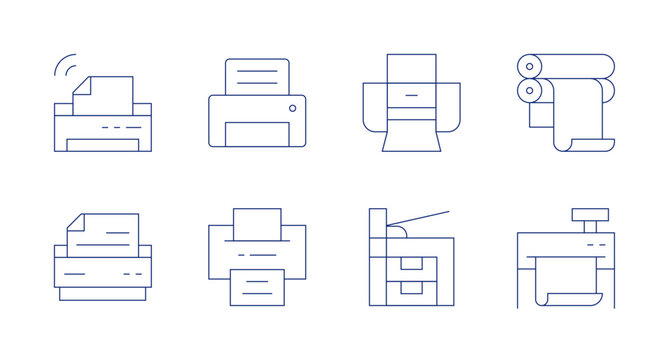 Print icons. Editable stroke. Containing wifi, electronics, printer, print, printcylinder, plotter.