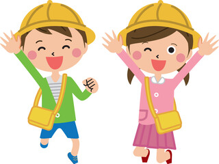 ポップな幼稚園児　笑顔でジャンプ