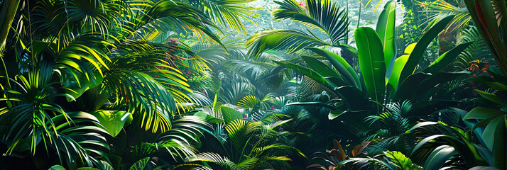 Beautiful tropical rainforest with sunlight