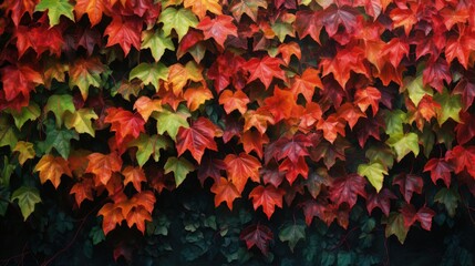 Autumn an ivy covered wall with leaves turning from green to shades of red and orange