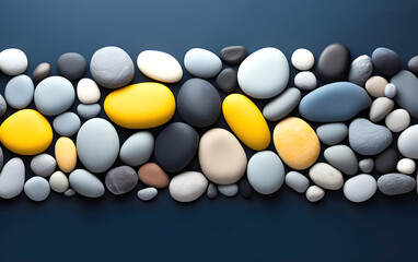 wide stripe of colored decorative stones and sea pebbles on a dark background. abstract background...