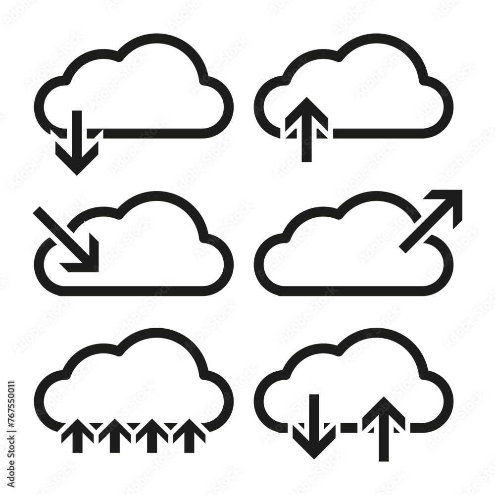 Poster cloud data transfer icons. upload and download symbols. data synchronization set. vector illustratio