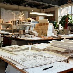  Architectural firm office with blueprints models