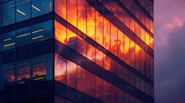 High-rise office building at sunset