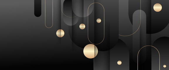 Black and gold vector gradient abstract banner with shapes elements. For background presentation, background, wallpaper, banner, brochure, web layout, and cover