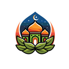 colorful mosque with leaves symbol