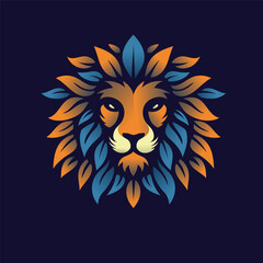 colorful lion face with leaves hair symbol