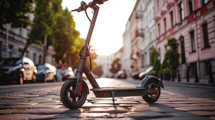 A grey electric scooter stands on the running board.