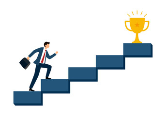 Businessman walk to his goal on the staircase. The path to the target achievement.