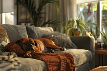 dog sleeping on sofa