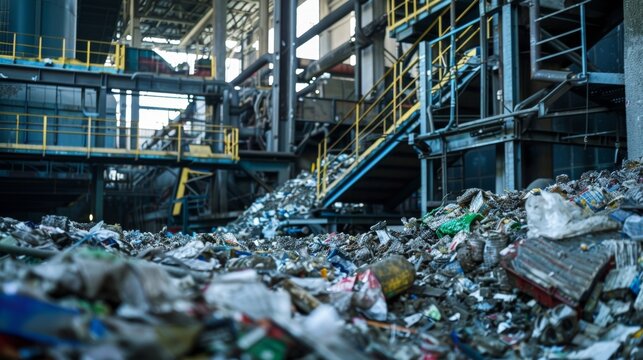 A wastetoenergy plant converting municipal waste into electricity and reducing the need for landfills. . AI generation.