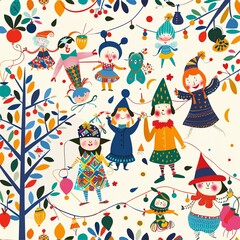 Fototapeta premium A whimsical interpretation of merriment with whimsical characters and lively patterns , stock photographic style