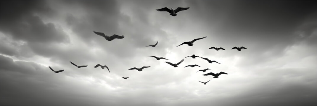 Black and White Elegance: A Majestic Capture of Feathered Freedom Soaring Across a Dynamic Sky