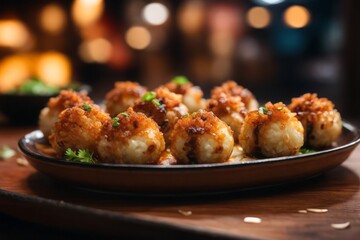 Fototapeta premium Takoyaki octopus balls, popular Japanese food, Japanese snack, delicious restaurant food menu