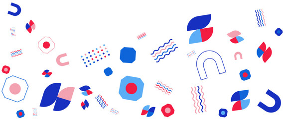 Colorful vector flat minimalist geometric memphis style banner. For presentation background, banner, background, poster, certificate, annual report, cover