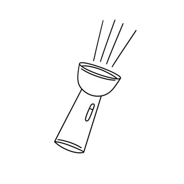 recommend clip art: A flashlight is shown in a white background. The flashlight is turned on and the light is shining out of it