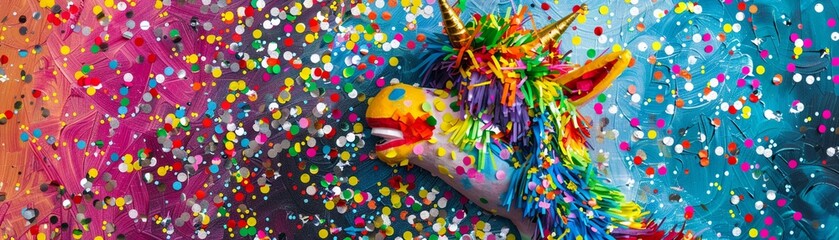 Fototapeta na wymiar A vibrant pinata surrounded by a burst of confetti captures the joy of a festive celebration.