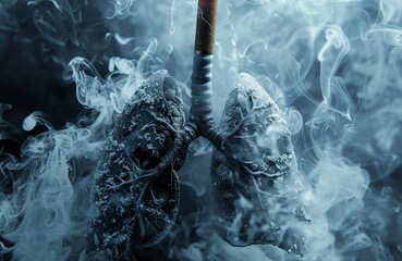 An Illustration of lungs being damaged by smoke, highlighting the health risks of smoking. - obrazy, fototapety, plakaty