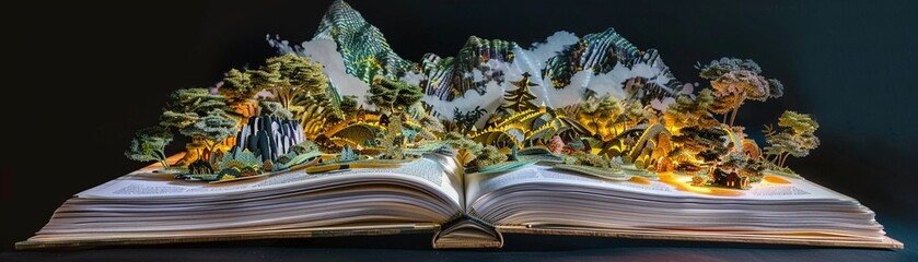 An open book with a captivating 3D pop-up paper art